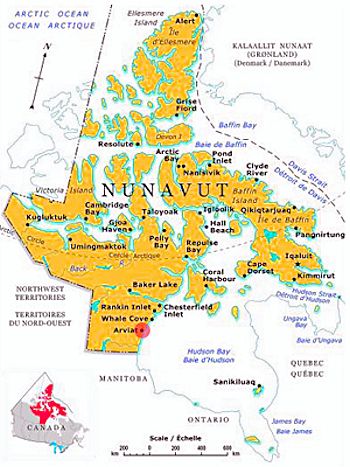 Map of Arviat and Nunavut